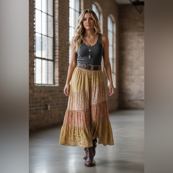 Angie Dresses & Skirts - NWT Angie Clothing Boho Floral Print Mixed Media Maxi Skirt